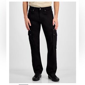 GUESS Men's Mateo Zip Denim Cargo Pants- Rinsed Black- Size 32x32